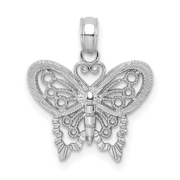 14k White Gold Polished & Beaded Butterfly Charm